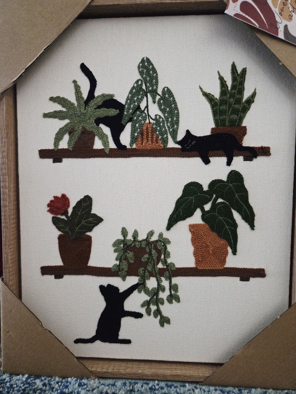 NIP BP Home 12" X 15" Emboridery Wall Art Cats Plants